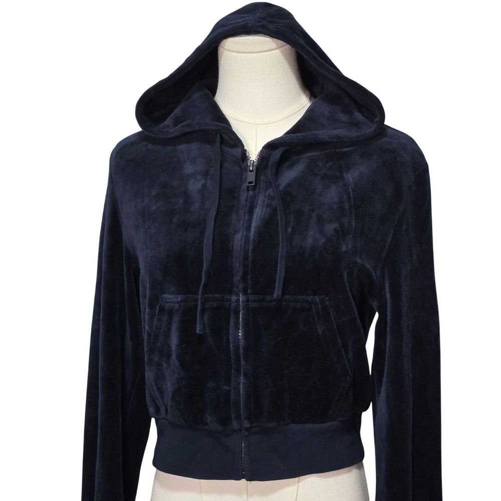 John Galt California Hoodie Womens M Blue Velour Full Zip Hooded Elastic Waist